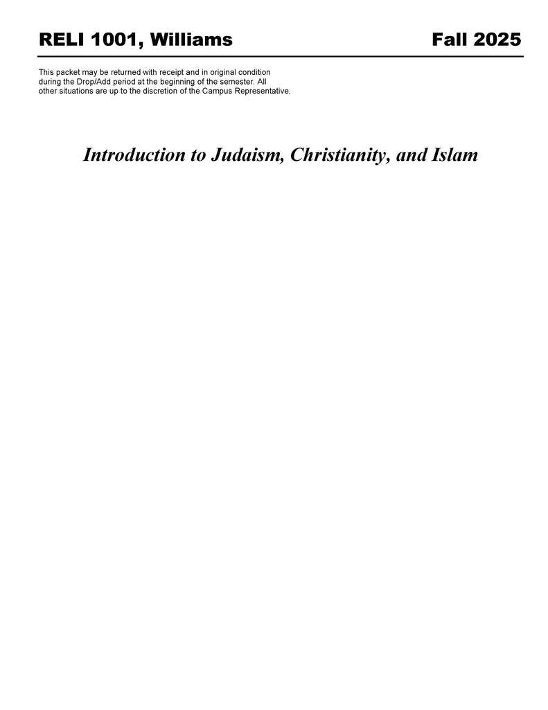 RELI 1001, Williams (Hard Copy)