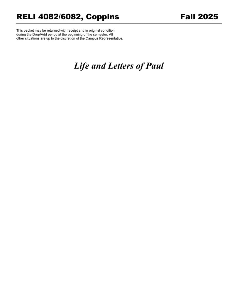 RELI 4082/6082, Coppins (Hard Copy)