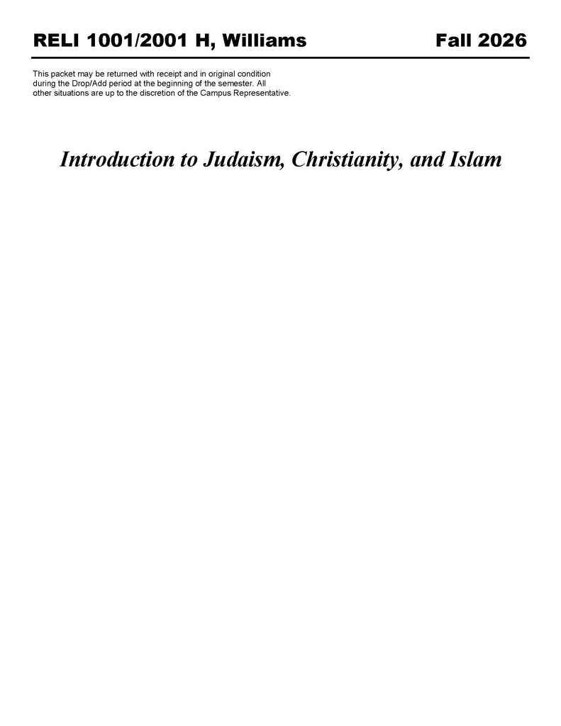 RELI 1001_2001 H, Williams (Hard Copy)