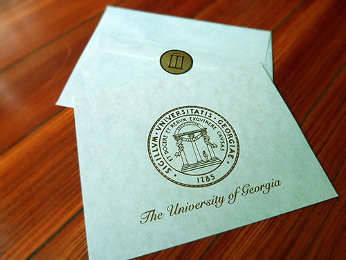 UGA Graduation ANNOUNCEMENT - Gold Foil on Natural Parchment with Natural Parchment Envelopes