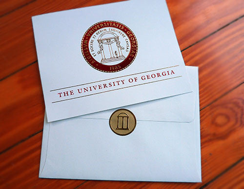 UGA Graduation ANNOUNCEMENT - Red & Gold Foil on Soft Ivory with Soft Ivory Envelopes